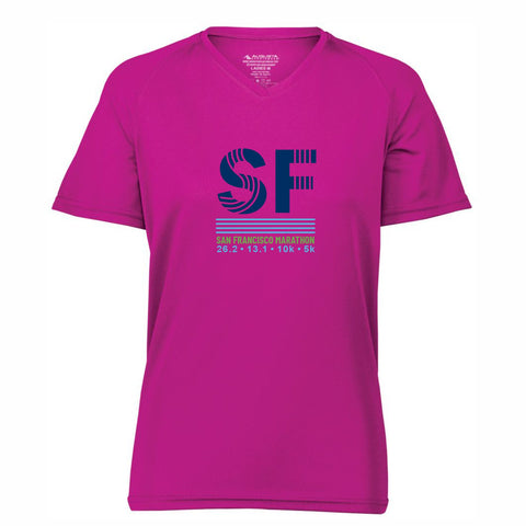 SFM Women's Tech V-Neck Tee -Power Pink- Course