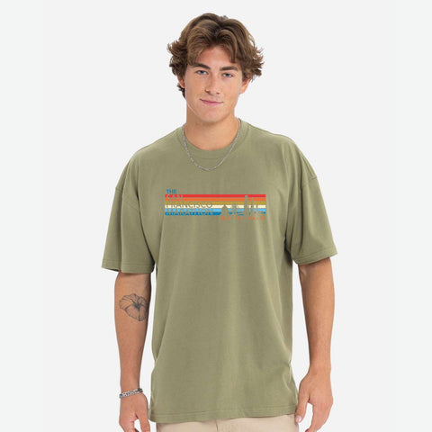 Adult Relaxed Heavyweight Tee -Olive- Stripes