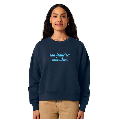 Women's Organic Fleece Crew -French Navy- Center Embroidery