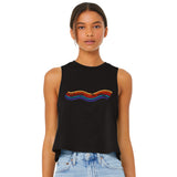 Women's Fashion Crop Tank -Black- Wavy